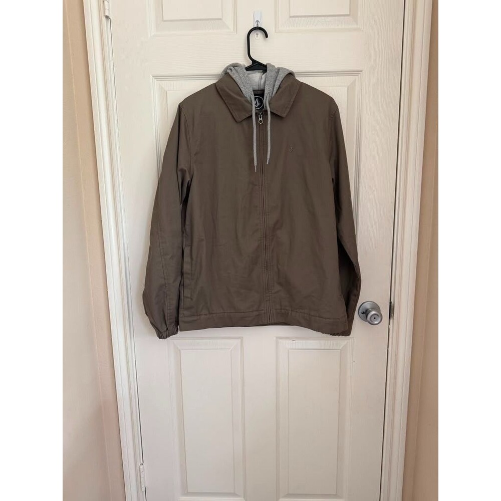 Volcom Hooded Jacket Men's M Brown Full Zip Cotton Blend Casual Y2K